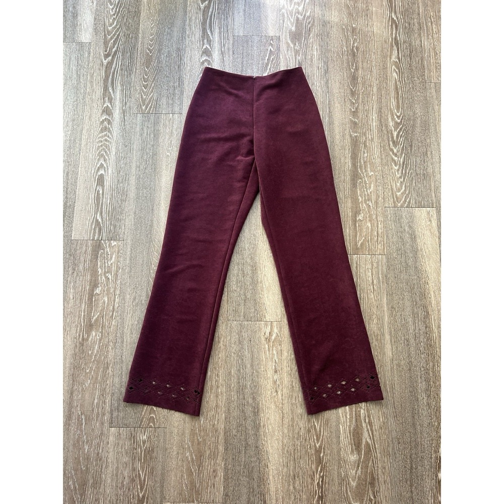 VTG Caché Burgundy Velvet Cutout Hem Flare Pants Sz 2 90s Y2K Classic USA Made